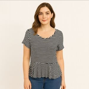 Elle Black Striped Tunic Top Sz XL